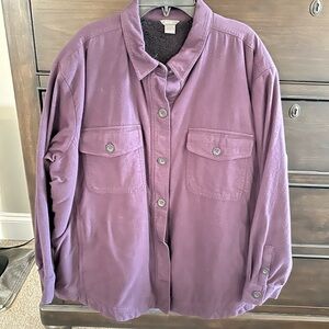 EUC Eddie Bauer Purple Flannel Sherpa Shirt Jacket